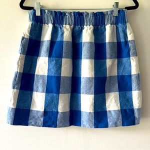 J. Crew Factory Linen Blend Blue White Check Sidewalk Pull On Skirt, Size 8
